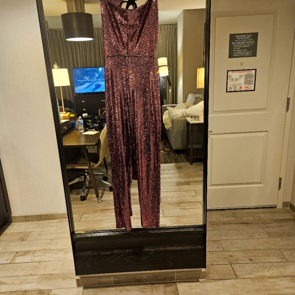 Pink sequined jumpsuit never worn ..ordered for event and arrived late.